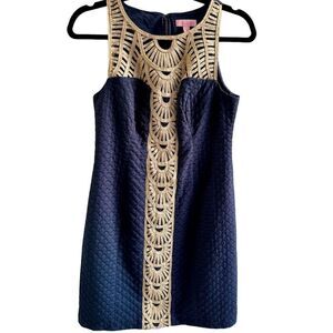 Lilly Pulitzer Tana Shift Dress Black Gold Soutache Knee Length Sleeveless Party